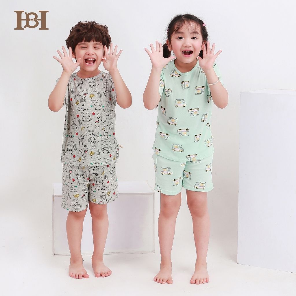 Bộ Quần Áo Thun Cotton Cộc Tay Hapiibabii Họa Tiết Ngộ Nghĩnh Cho Bé Trai Bé Gái Mặc Ở Nhà Mùa Hè (1-10 Tuổi)