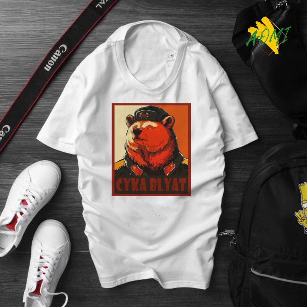 ÁO THUN UNISEX AOMI CYKA BLYAT RUSSIAN GẤU NGA TAY NGẮN TAY LỠ NAM NỮ CHẤT VẢI LOẠI MỘT