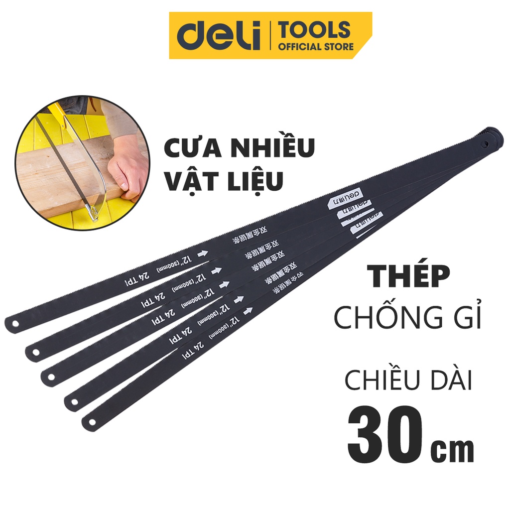 Bộ 5 Lưỡi Cưa Deli Cao Cấp Chính Hãng 12inch 24TPI Chất Lượng Cao - Siêu Bền, Sắc Bén, Chất Liệu Thép Không Gỉ - DL4673