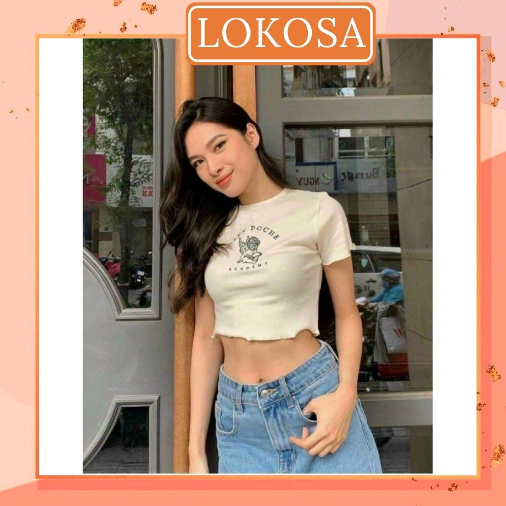 Áo Croptop Nữ Tay Ngắn LOKOSA Croptop Kiểu Ôm Body Đẹp Thiết Kế Hàn Quốc Jennie Ngầu Trắng Đen AO033
