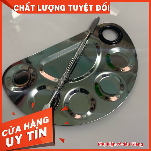 Khay trộn kem nền khay inox trộn son kèm cây trộn hai đầu