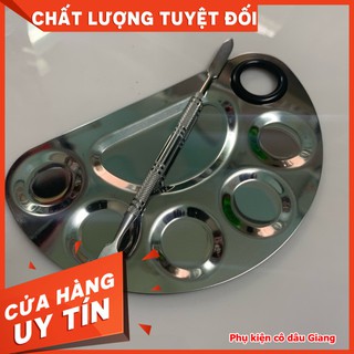 <TP>Khay trộn kem nền khay inox trộn son kèm cây trộn hai đầu
