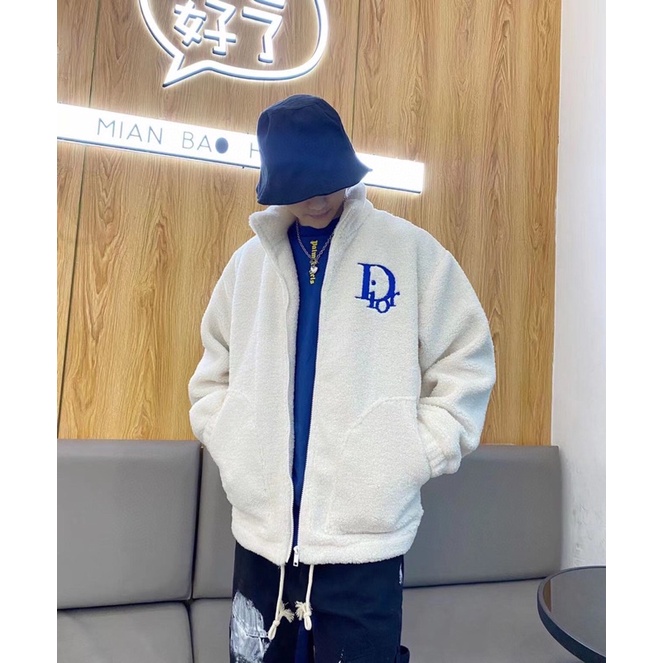 Áo khoác lông cừu thời trang thu đông 2021 thêu chữ logo thương hiệu Dior CD cao cấp
