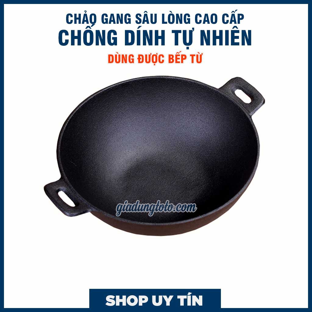 Chảo Gang Thô Đúc Thủ Công Sâu Lòng Kiểu Nhật Nguyên Khối Size 24cm Chống Dính Tự Nhiên Không Phủ Dùng Được Bếp Từ