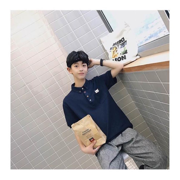 SQ◎ஐ(HÀNG ORDER) ÁO THUN NGẮN TAY CÓ CỔ NAM NỮ HÌNH MÈO NHẬP KHẨU HÀN QUỐC