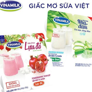 Lốc 4 hộp sữa chua Vinamilk nha đam, lựu đỏ từ 100% sữa tươi 100g