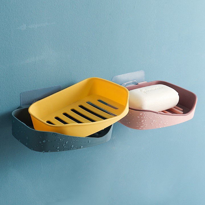 Khay Để Xà Phòng Dán Tường - Hộp Đựng Xà Bông Gắn Tường 2 Lớp Có Rãnh Thoát Nước 88293