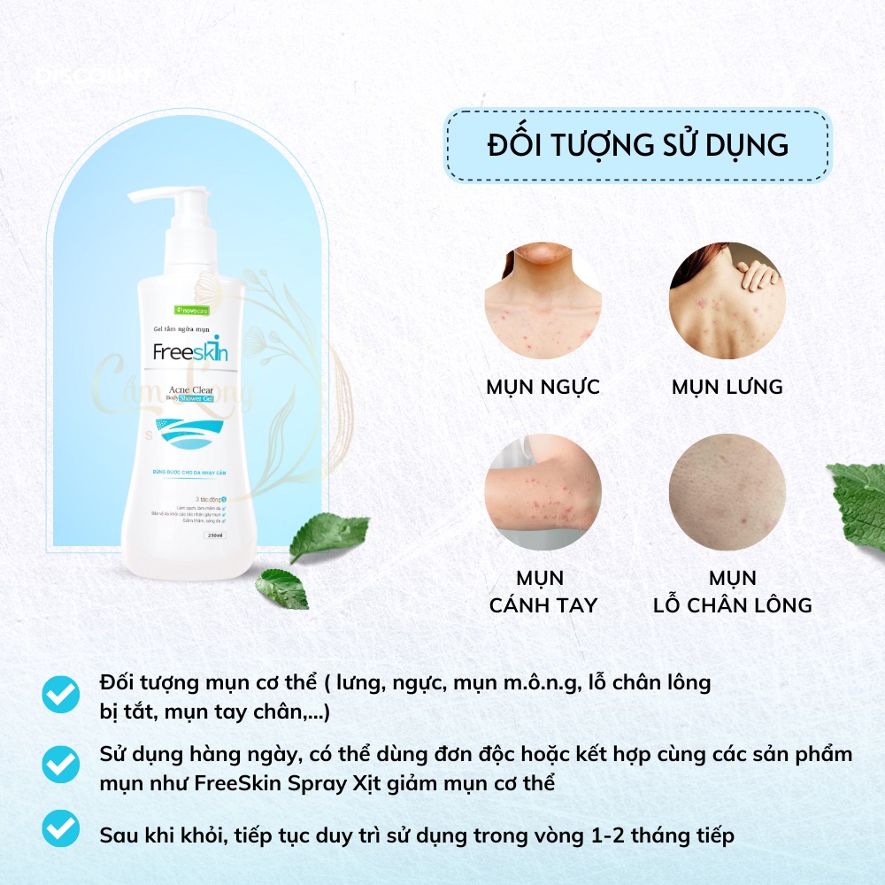 Sữa tắm giảm mụn lưng freeskin 250ml sữa tắm ngăn ngừa mụn lưng và ngực giảm thâm sáng da – shop bách hóa cẩm long