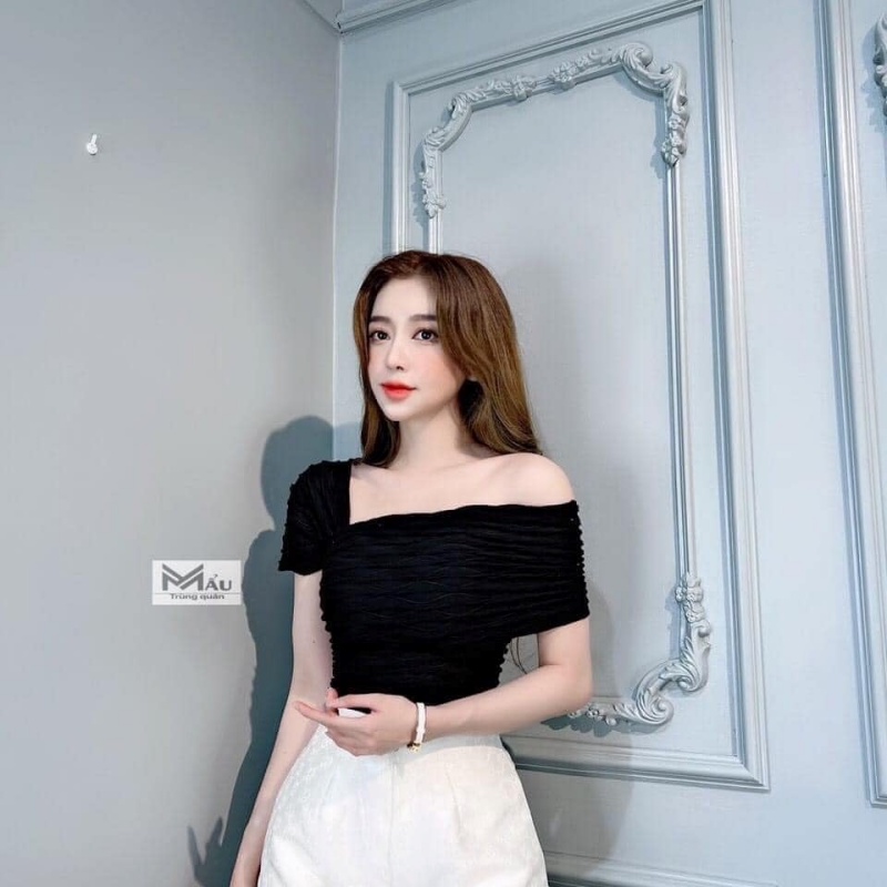 Áo kiểu nữ đẹp bánh bèo phong cách Hàn Quốc sexy nhăn Xiaomimi