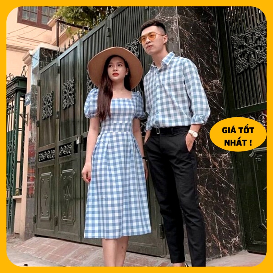 Áo đôi nam nữ đẹp : Set áo váy sơ mi Hàn Quốc COUPLE STORE dùng đi chụp hình cưới,đi chơi, đi du lịch