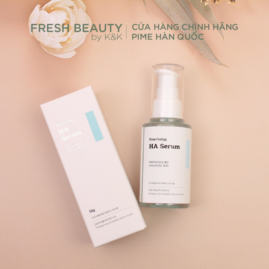 Tinh chất serum Pime Feel Up HA Serum cấp ẩm hỗ trợ phục hồi cho da căng bóng, giảm nhăn, dưỡng ẩm chuyên sâu 50g