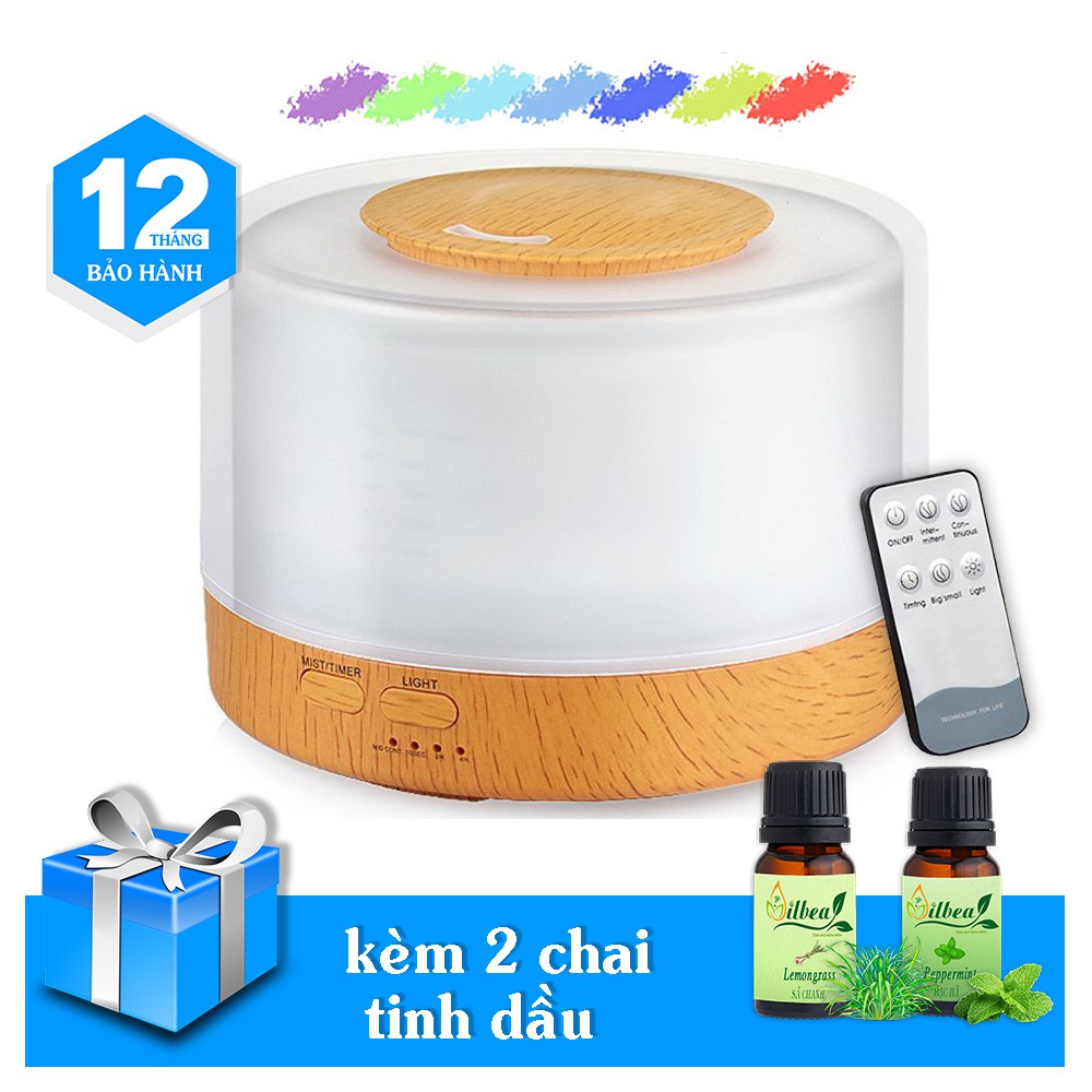 Máy Xông Tinh Dầu 500R-S có điều khiển kèm 2 chai tinh dầu 10ml