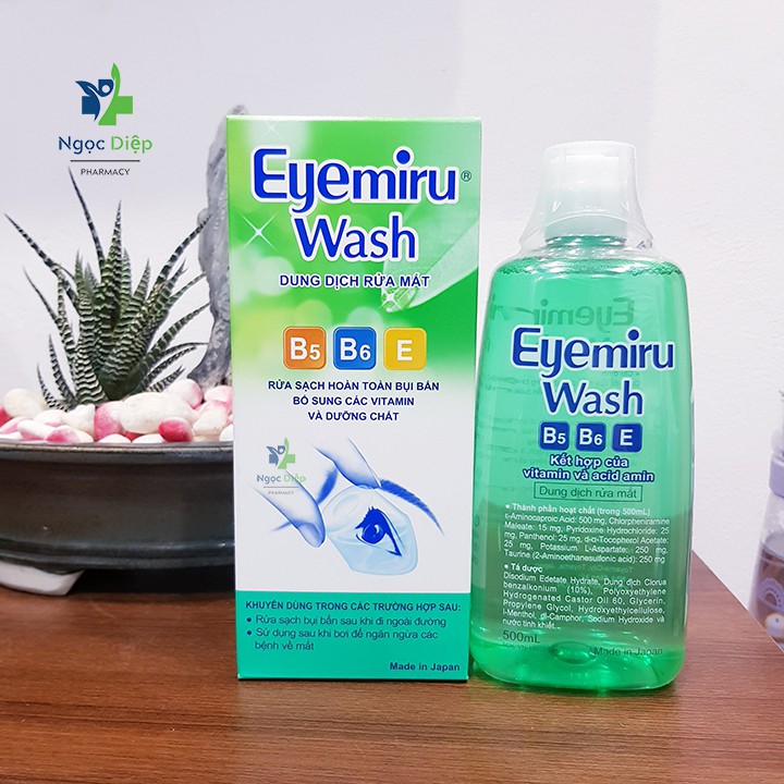 [ Hàng Nhật ] Nước Rửa Mắt (Dung Dịch Rửa Mắt) Eyemiru Wash 500Ml Bổ Sung Vitamin, Nhập Khẩu Chính Hãng