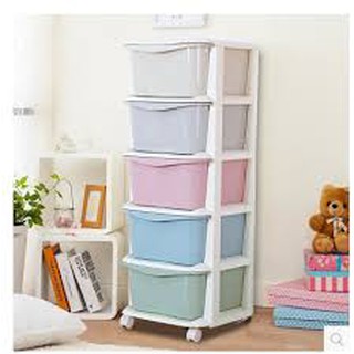 Tủ nhựa ngăn kéo 5 tầng sắc màu có bánh xe cao cap