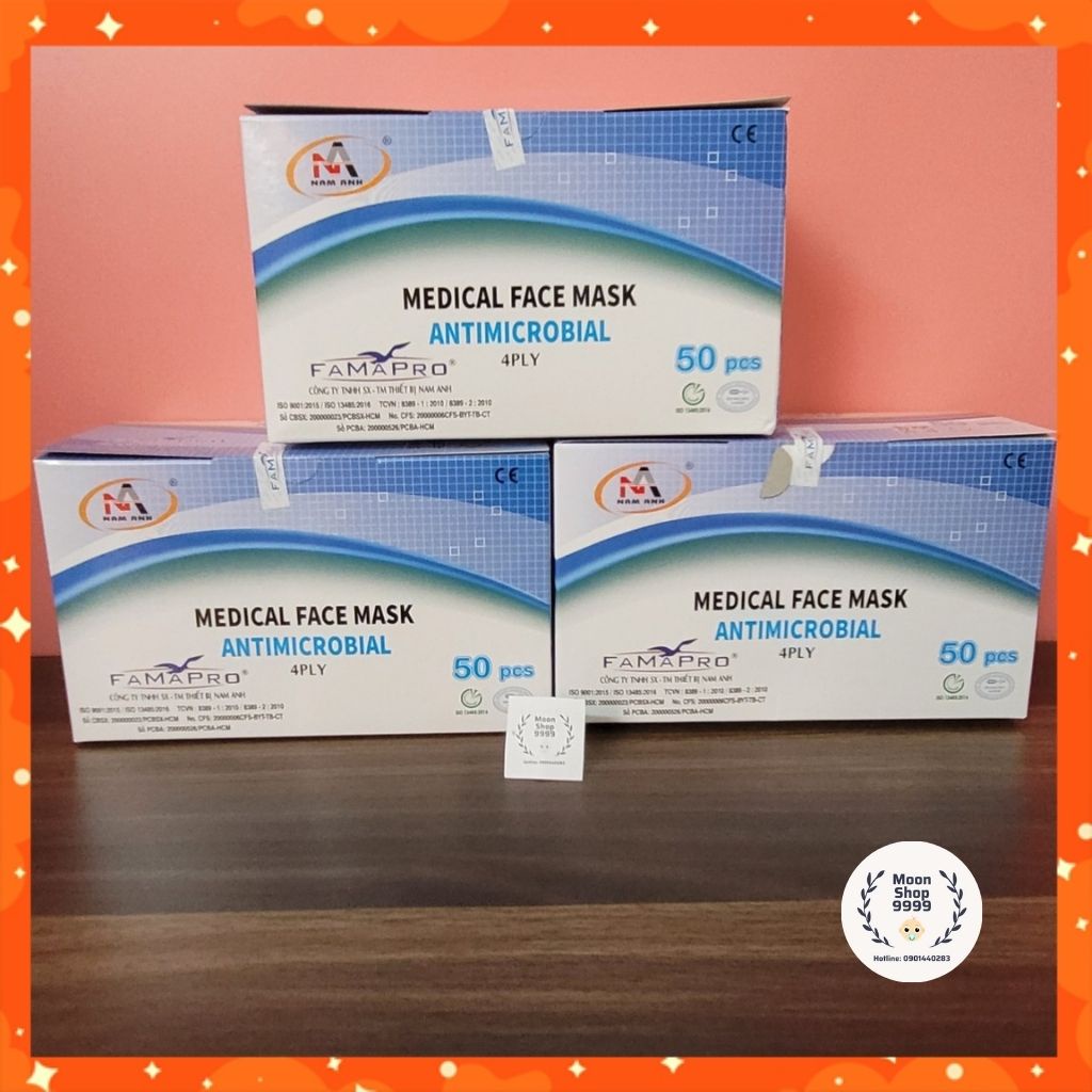 Khẩu trang y tế Famapro 4 lớp, kháng khuẩn, chống nắng, chống giọt bắn Nam Anh- Hộp 50 cái, hàng cao cấp chính hãng