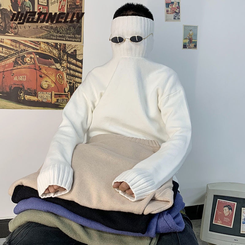 Áo Sweater Dệt Kim Cổ Cao Màu Sắc Đơn Giản Thời Trang Mùa Thu Cho Cặp Đôi
