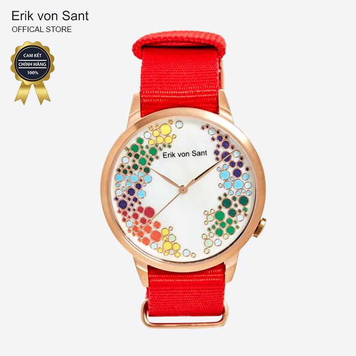 Đồng hồ unisex nam nữ Erik von Sant 003.002.B mặt tròn dây vải màu đỏ 38mm