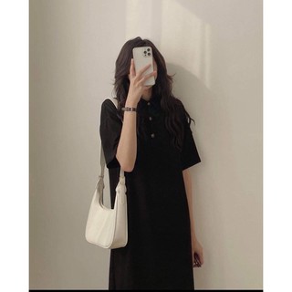 🌸Váy Polo Cúc Đồng Nữ  🌸 Đầm dáng suông màu đen trơn, thun tay lỡ bánh bèo cá tính[FREESHIP]🌸