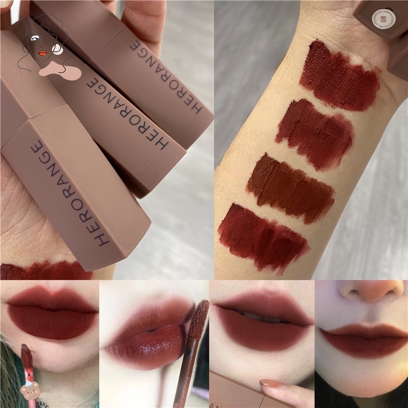 Son Môi Màu Cam Kết Cấu Lì Dưỡng Ẩm Mềm Mại Lâu Trôi Chống Thấm Nước Thương Hiệu Herrange