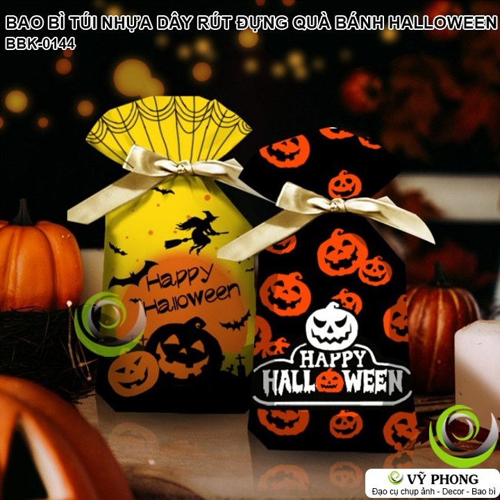 SET 10 TÚI NHỰA DÂY RÚT ĐỰNG BÁNH KẸO HALLOWEEN PHÙ THỦY MA BÍ ĐỎ QUÀ TẶNG TIỆC LỄ HỘI MA QUỶ BBK-0144