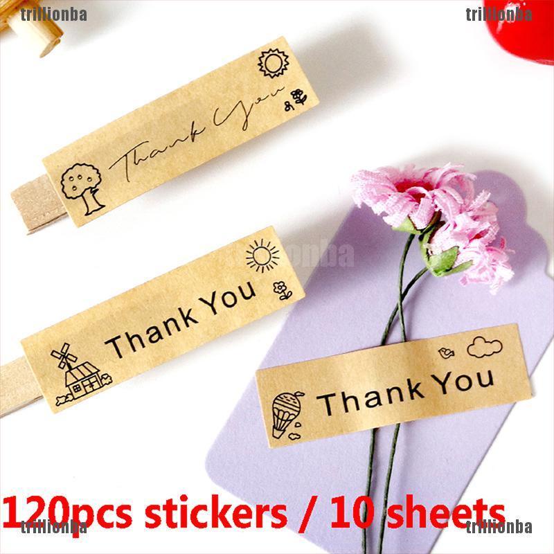（trillionba）120pcs Kraft Thank You Stickers Creative Handmade Craft Envelope Sealing Labels