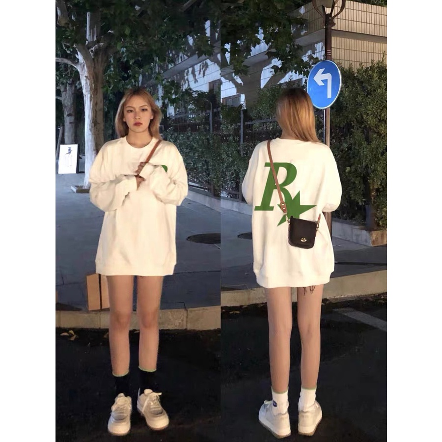 ÁO SWEATER NỈ UNISEX NỮ IN R NGÔI SAO TRƯỚC VÀ SAU CỰC ĐẸP