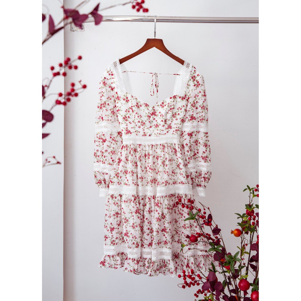 [Mã SKAMSALEP6 giảm 10% tối đa 100K đơn 150K] SÒ VINTAGE - MOZA Đầm hoa tay phồng viền ren | BigBuy360 - bigbuy360.vn