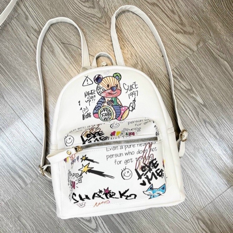 Balo nữ mini đi học đi chơi da pu in hình gấu dễ thương phong cách thời trang hàn quốc