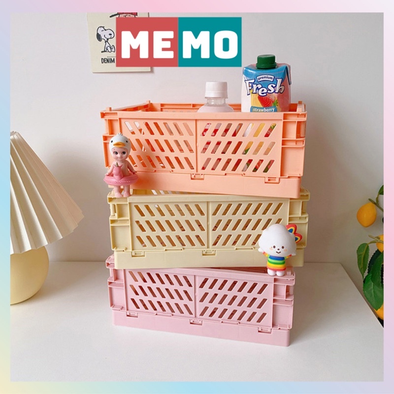 Rổ nhựa để đồ dùng học tập MEMO, rổ đựng mỹ phẩm để bàn gấp gọn đa năng