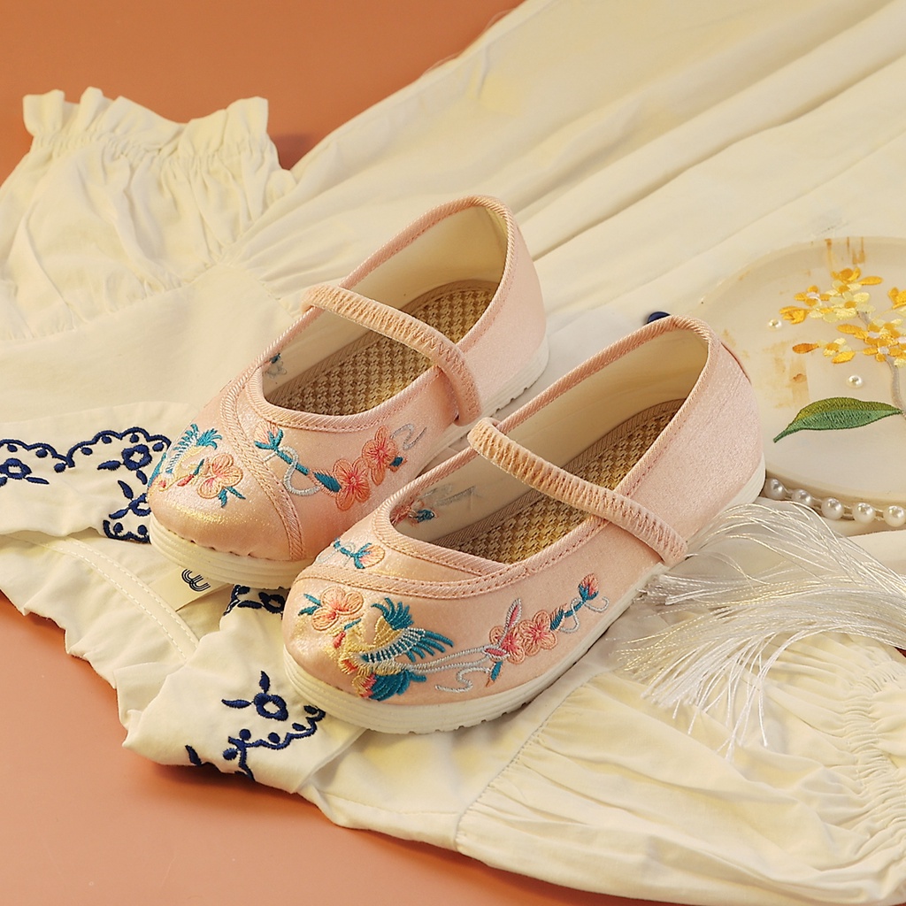 Giày búp bê CHEERFUL MARIO thêu họa tiết phong cách Bắc Kinh cổ điển thời trang cho bé gái