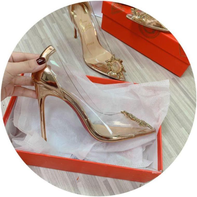 J(ẢNH THẬT) Giày Cao Gót 10p Mica Mềm Êm Khoá Đá  Hoa Mặt Trời Fullbox Bill Túi Cao Cấp