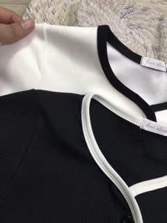 ÁO CROPTOP NÚT GÀI PHỐI VIỀN (ảnh thật)