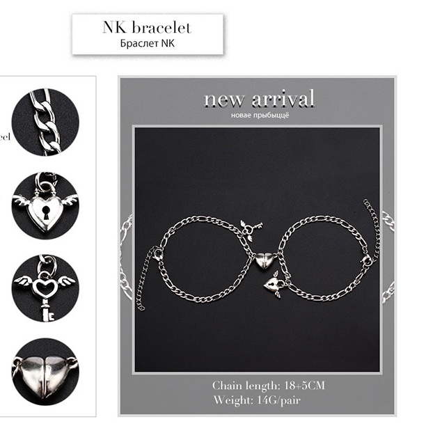 Set 2 Vòng Tay Cặp Nam Châm Hình Trái Tim Cho Cặp Đôi