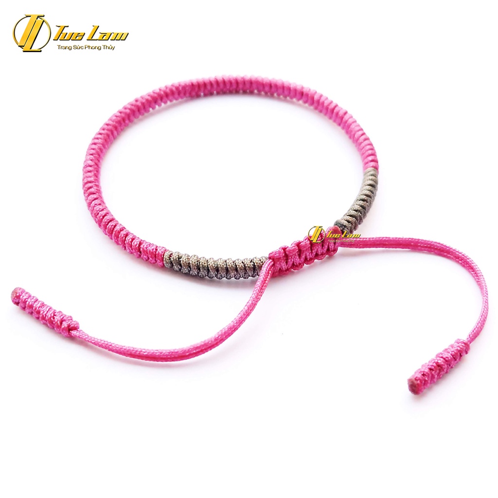 Vòng tay nữ chỉ may mắn bện handmade kiểu tibets màu hồng xám hợp mệnh - Tuệ Lâm