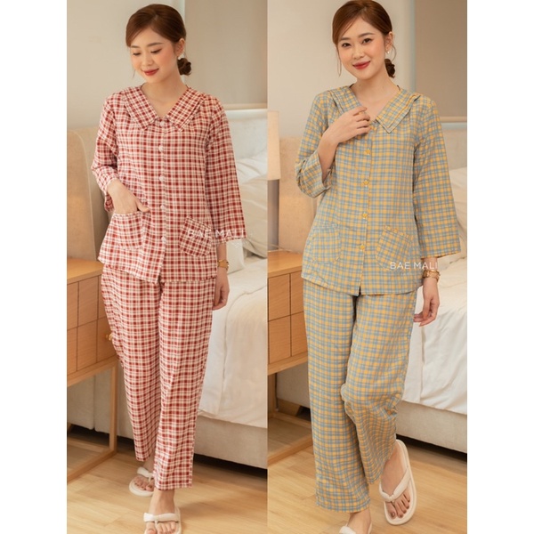 SP274- Bộ ngủ kẻ cổ đôi