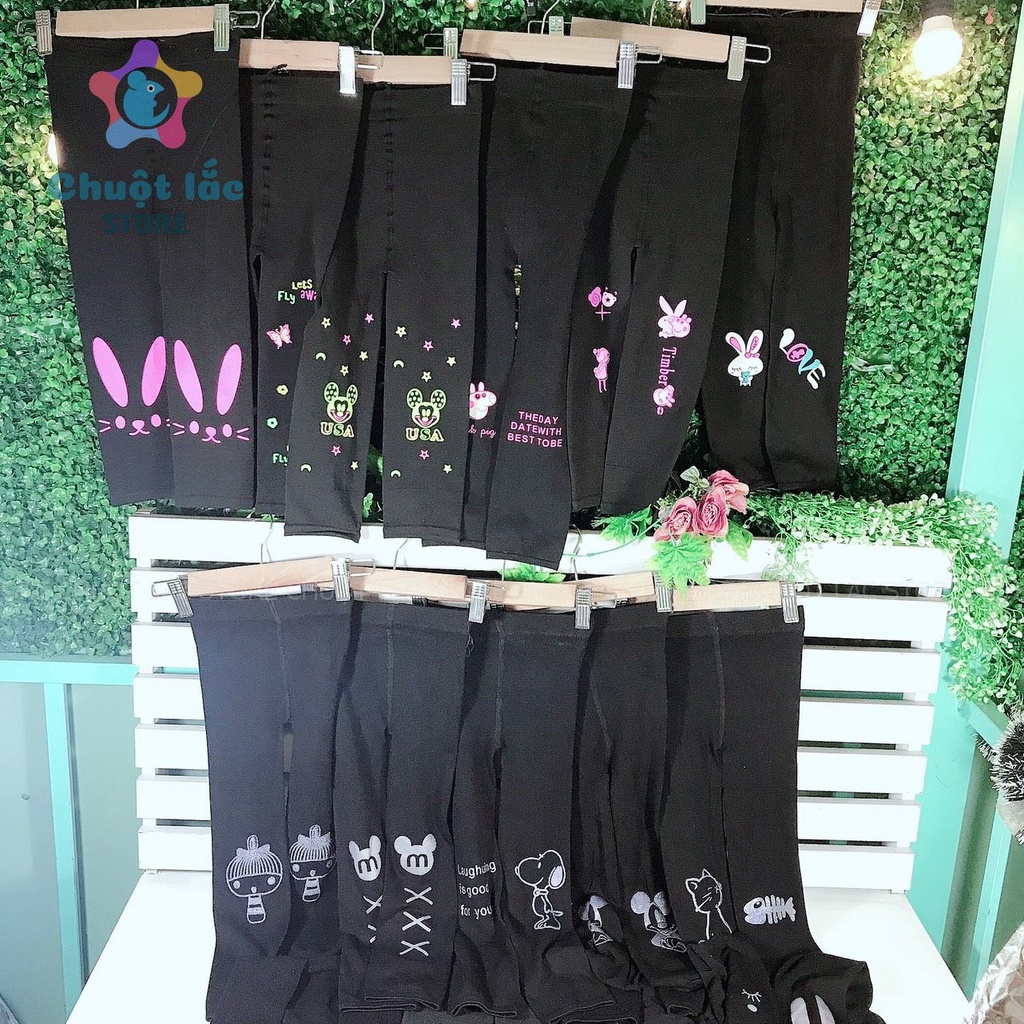 Quần Legging Bé Gái Chuột Lắc Store Cotton Len Co Giãn Mạnh 15-25kg Màu Đen Ngẫu Nhiên