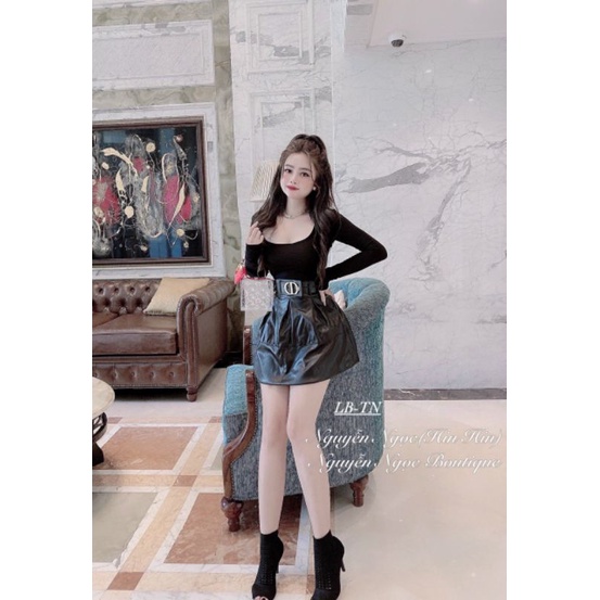 Chân váy da xòe cạp cao Dior loại xịn_Chân váy da đẹp