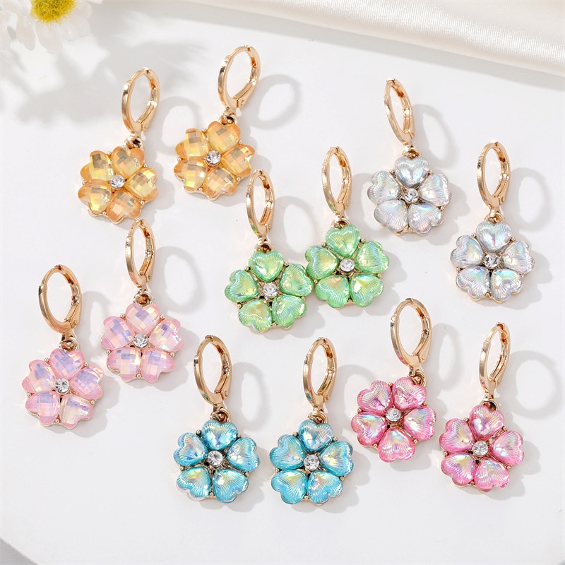 Khuyên tai Pinkdudu PD715 hợp kim kiểu cánh hoa mặt thủy tinh đơn giản thời trang cho nữ