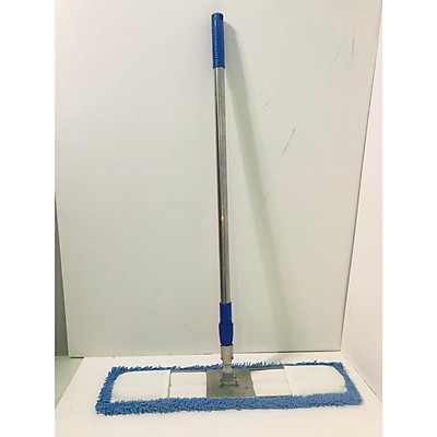 Chổi lau khô, lau ẩm 60cm, 45cm vải san hô xanh cán inox dài 130cm,xoay 360 ,loại rút gọn thông minh