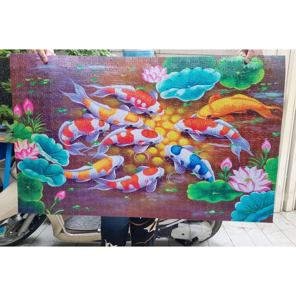 Bộ Tranh Xếp Hình Minh Châu 1000 Mảnh – Cửu Ngư Quần Hội (50x80cm)