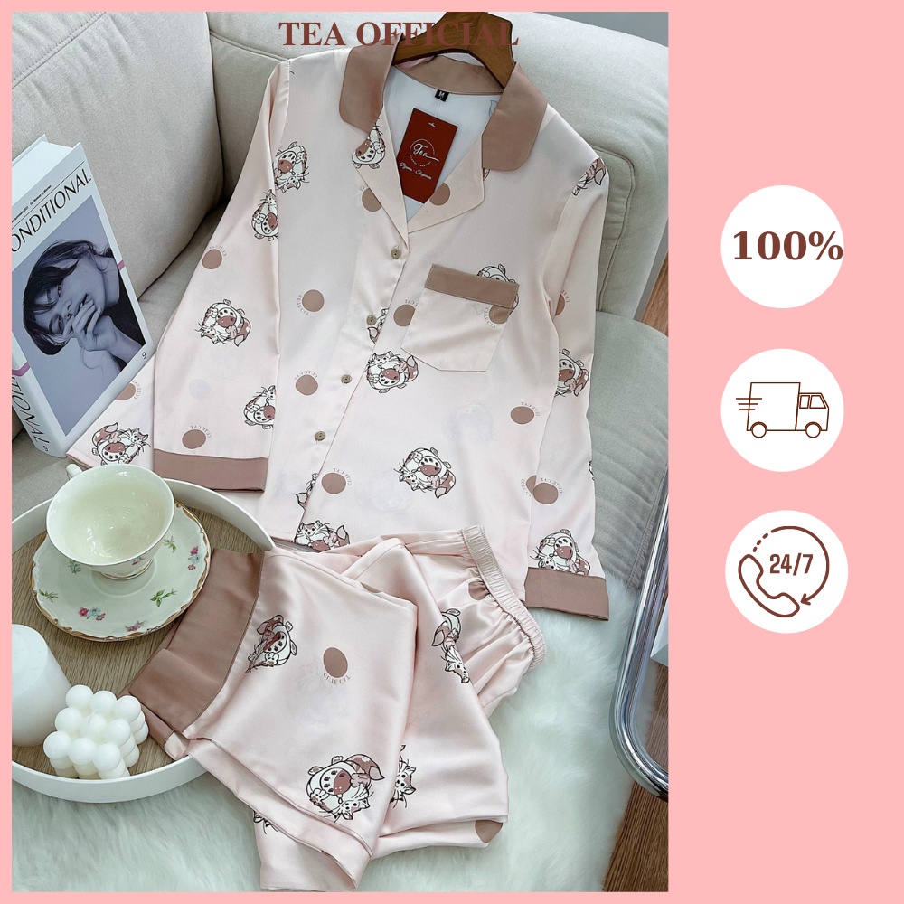 Bộ mặc nhà nữ TEA đồ mặc nhà nữ lụa hàn cao cấp mèo ú LD33