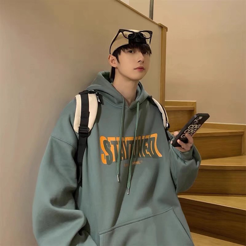 Áo hoodie dáng rộng phong cách Hong Kong cá tính tùy chọn màu sắc cho nam