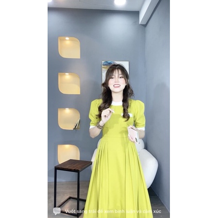 ĐẦM CỔ TRÒN VIỀN CỔ XẾP LI EO CÔNG SỞ