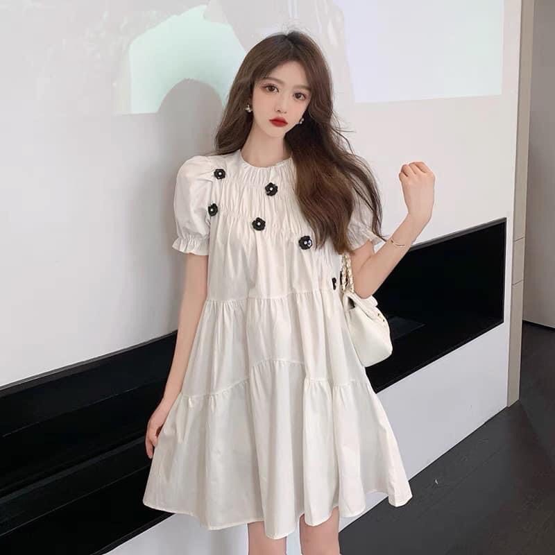 [Hàng Chuẩn] Váy Thô Trắng Đính Hoa Dáng Babydoll , Đầm Nữ Dáng Xoè Siêu Xinh Có Ảnh Thật Kèm Video | BigBuy360 - bigbuy360.vn