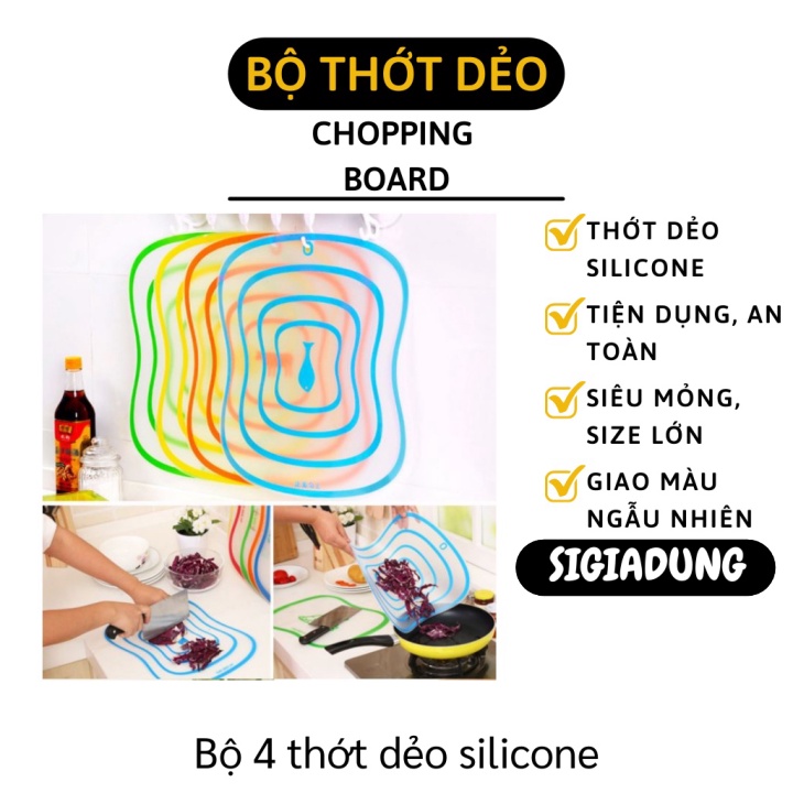 [SGD] Thớt Nhựa Dẻo - Combo 4 Thớt Kháng Khuẩn Chống Trượt Đa Năng, Độ Bền Cao, Dễ Vệ Sinh  3446