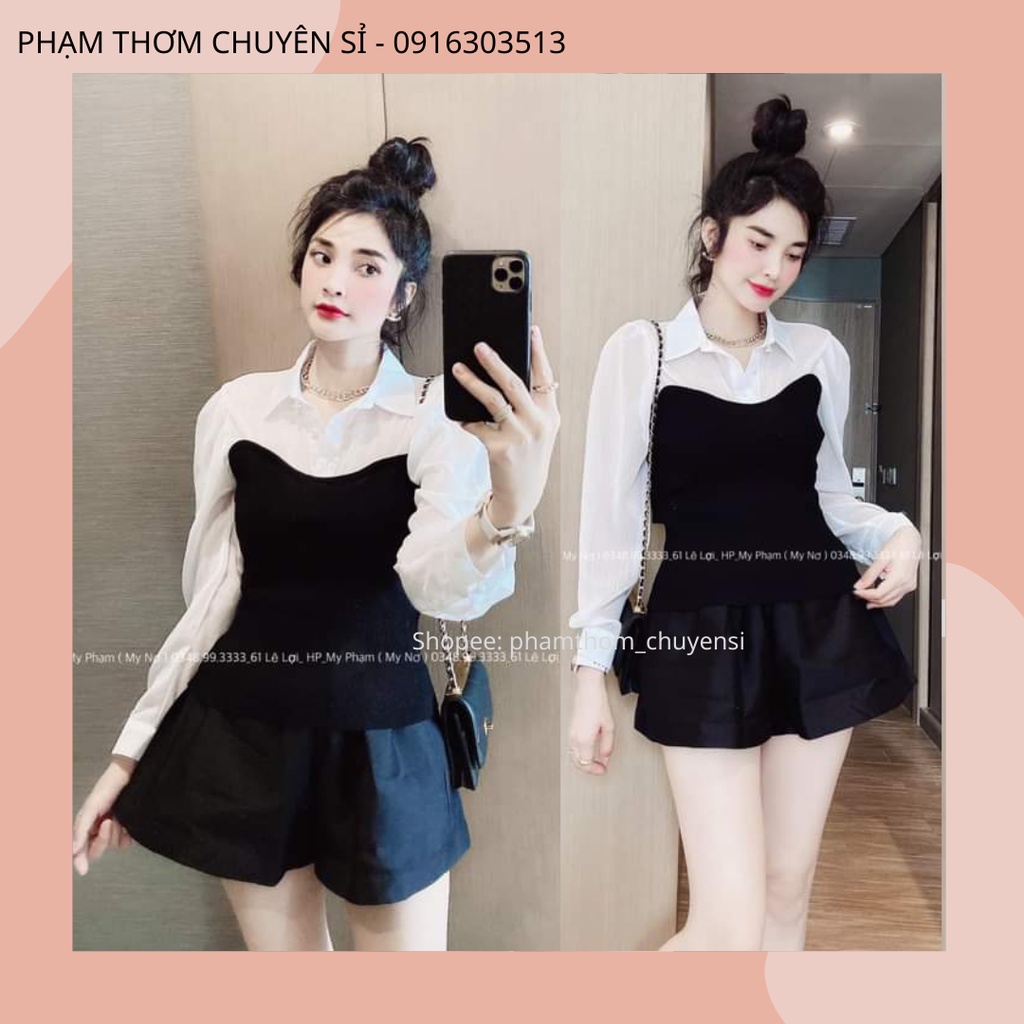 Áo sơ mi phối cúp ngực
