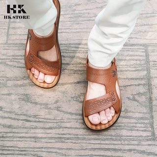 Sandal nam da bò cao cấp kết hợp đế kếp cao 3,5cm bền đẹp, cam kết da thật 100% chính hãng HK.STORE