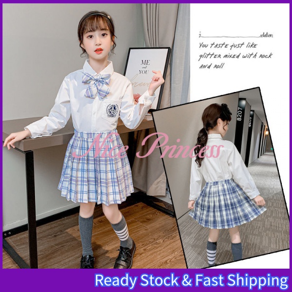 Mới Phong Cách Nhật Bản Trẻ Em Mùa Xuân ThuJKĐồng Phục Váy Ngắn Bộ Váy Ca Rô Phong Cách Học Đường Chính Hãng Học Sinh Tiểu Học7-12Áo Sơ Mi Dài Tay Trang Phục Thủy Thủ Ngọt Ngào Dễ Thương Cho Bé Gái Bộ Váy Ngắn Xếp Ly JKThắt Nơ