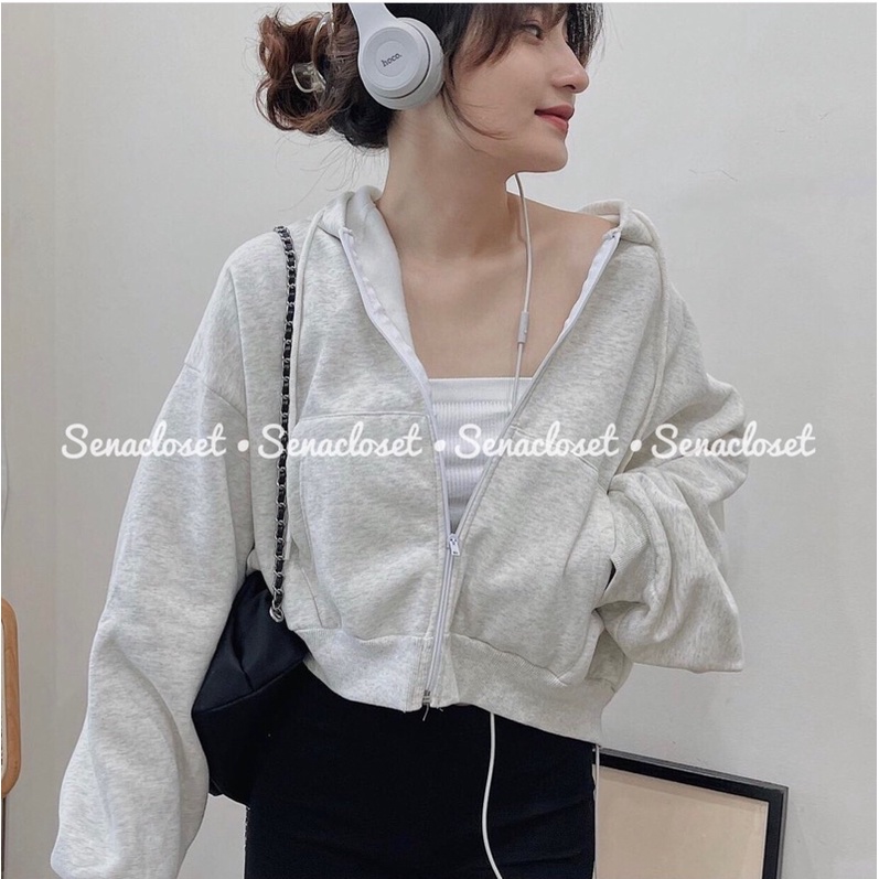 Áo khoác nỉ croptop to phồng siêu hot (Ảnh thật/Video)