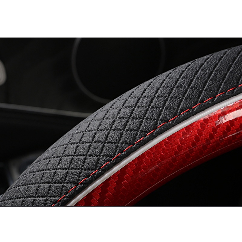 Bọc Vô Lăng Xe Hơi Mitsubishi Xpander Lancer ASX Triton 38cm Chất Liệu Da Phối Sợi Carbon